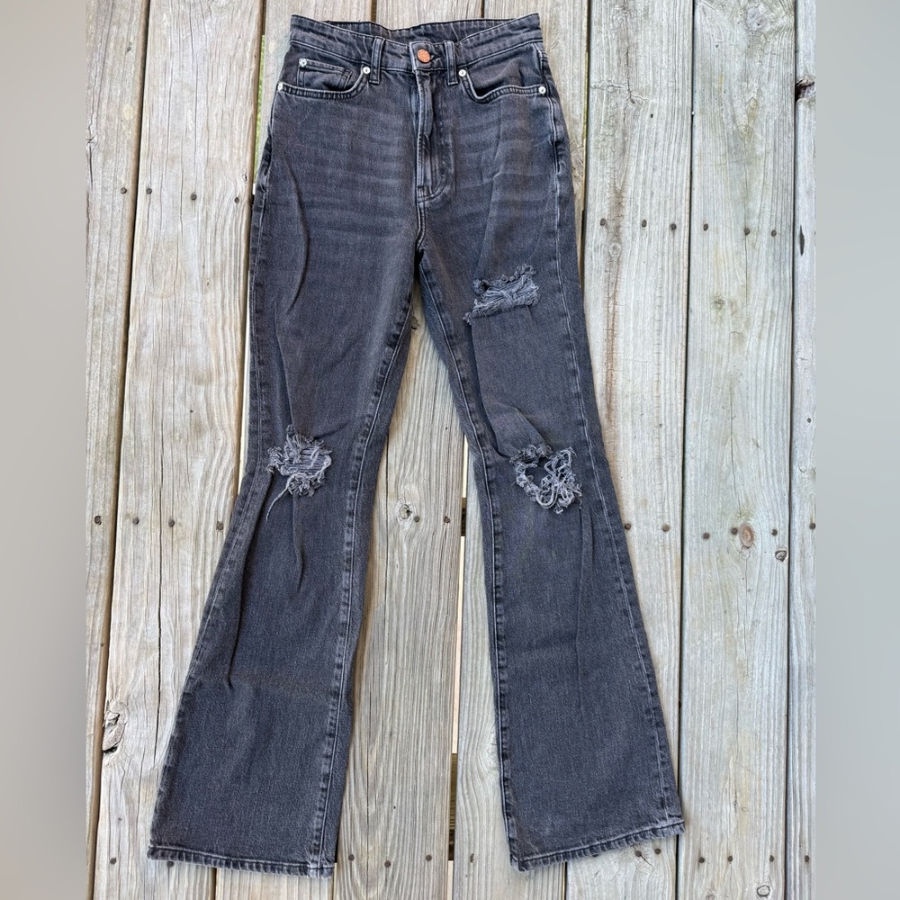 BDG Gray Flare Wide Leg Jeans Distressed
